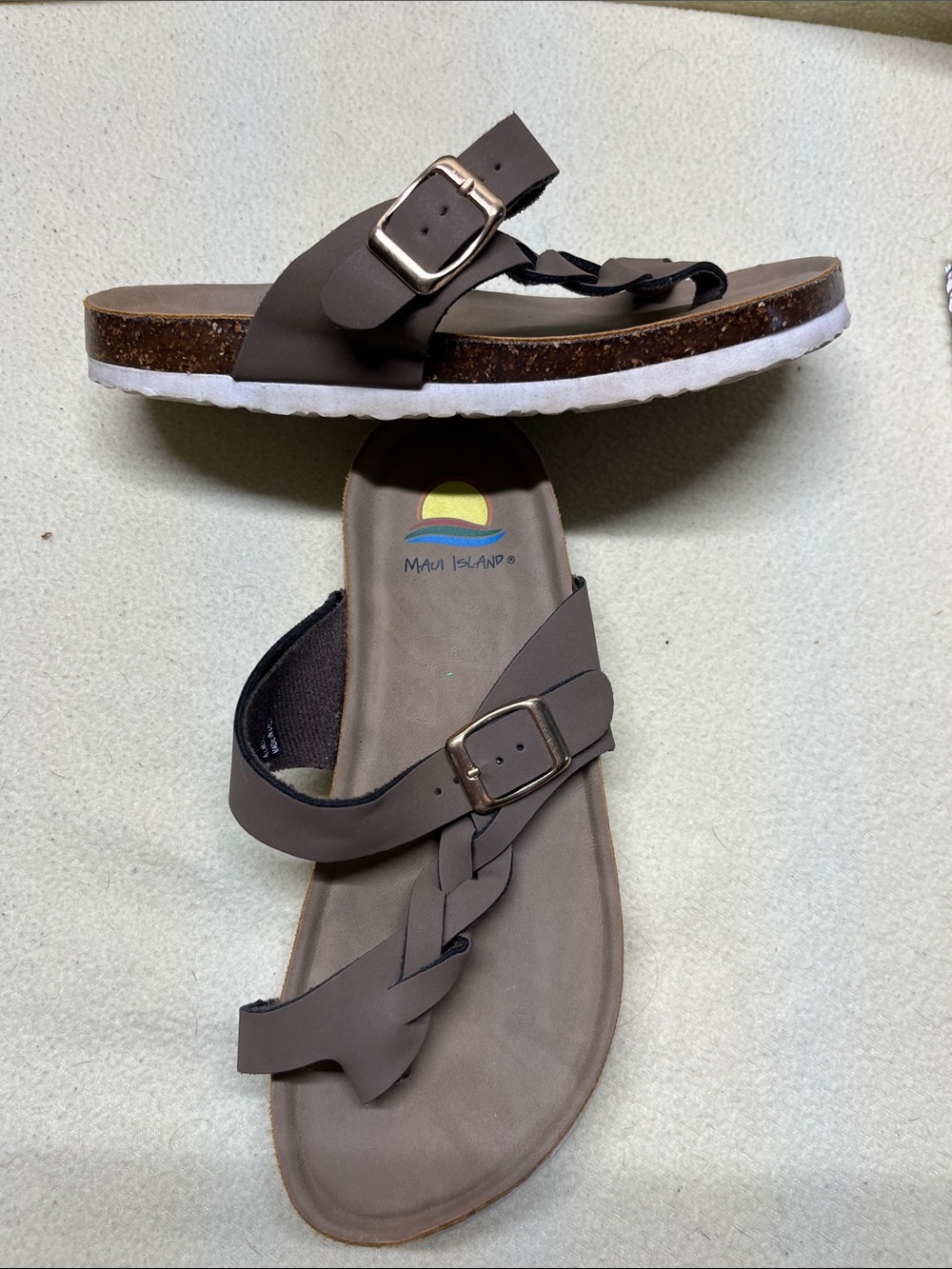 Maui Island Kids Brown Braided Buckle Sandals